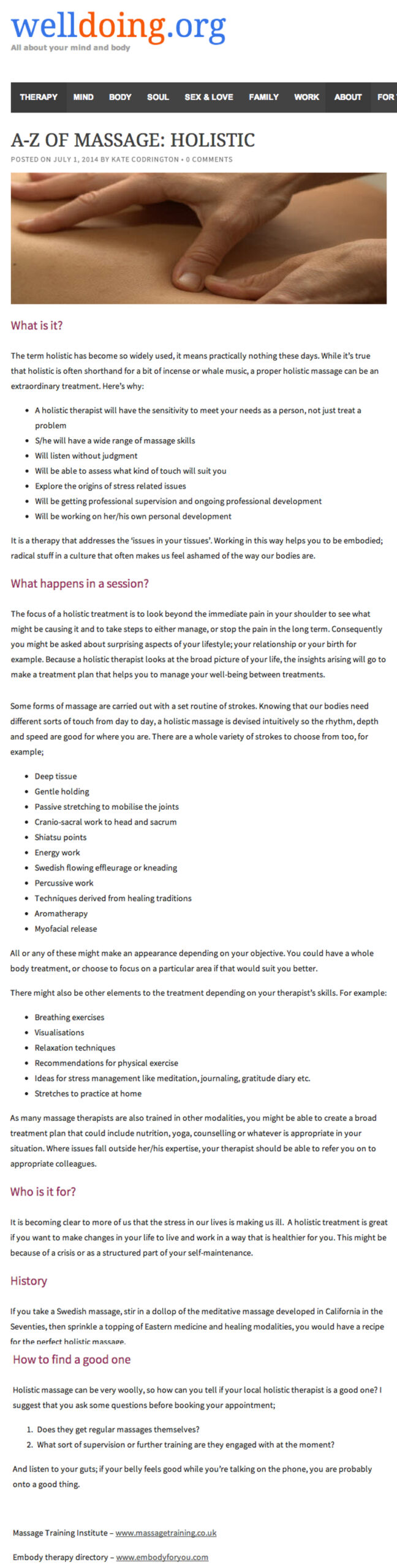 Holistic massage
